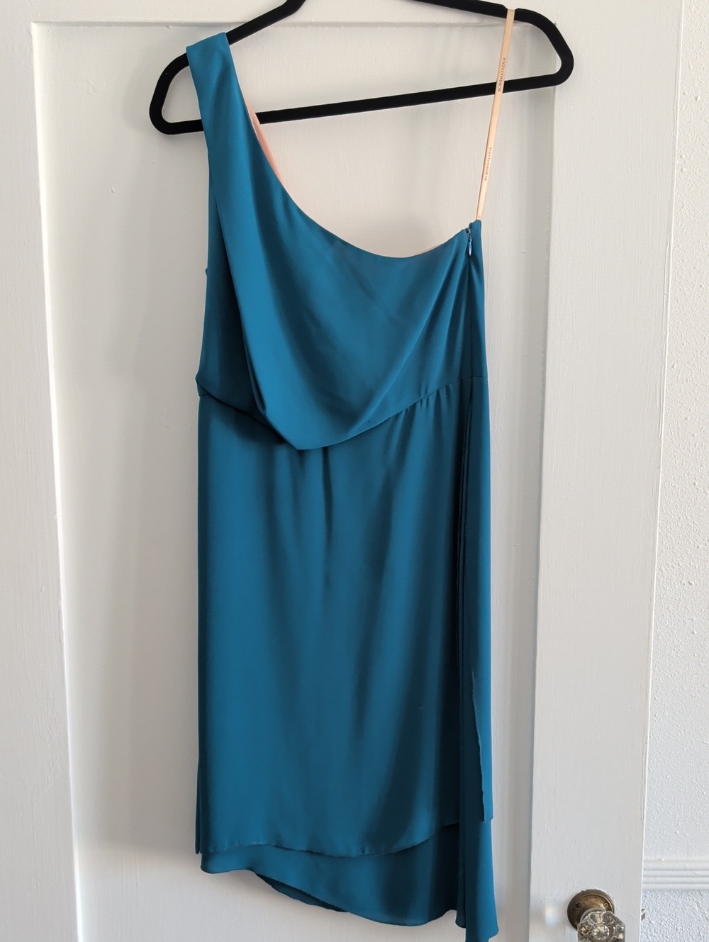 BCBGMaxAzria Teal One-Shoulder Slip Dress